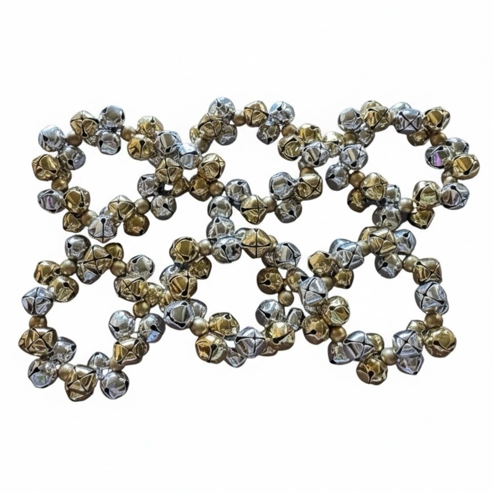 Set 6 Christmas Jingle Bell Napkin Rings Mini Wreathes Gold Silver Holiday
